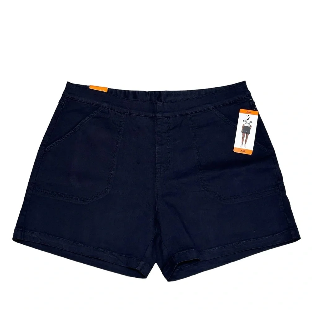 Women's Nautica 2XL Pull On Shorts Navy Blue Elastic Waistband Twill Spandex NWT